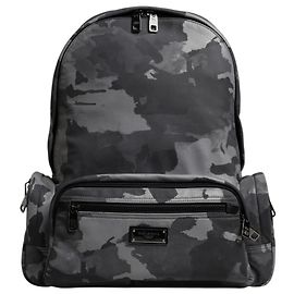 Dolce & Gabbana Sac à dos en coton gris camouflage avec plaque logo