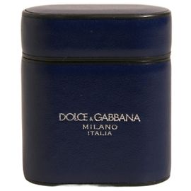 Dolce & Gabbana Airpods Case aus blauem Leder mit Logo-Print und Klappe