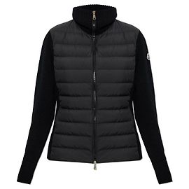 Moncler Gesteppter Wollcardigan mit Reißverschluss für Damen Schwarz