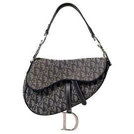Dior Borsa a tracolla Vintage Saddle Bag in tela jacquard Oblique Blue Silver