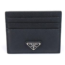 Prada Black Saffiano Leather Triangle Logo Card Holder