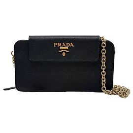 Prada Bolsa Crossbody de Corrente em Couro Saffiano Preto