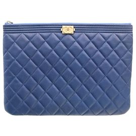 Chanel Clutch Boy Medium Navy Gold-tone