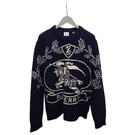Burberry Strickpullover mit Rundhalsausschnitt und Archive-Logo-Intarsia in Navy