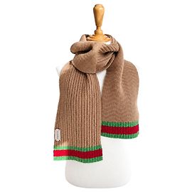 Gucci Web Wool Blend Scarf Camel