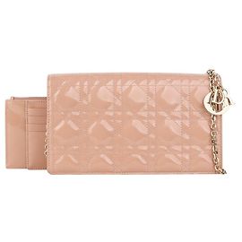 Bolsa de Ombro Lady Dior Chain Pouch em Cannage Envernizado