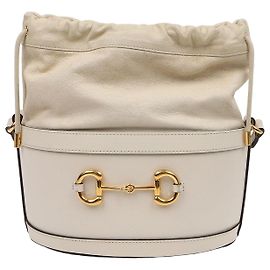 Gucci Horsebit Leder-Bucket Bag Weiß