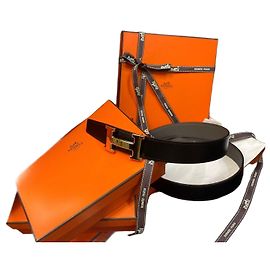 Hermès Cintura reversibile Eton da uomo, fibbia dorata lucida classica, nero