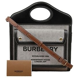 Burberry Mini Triton Borsa Tote a Spalla in Tela di Cotone e Pelle con Tasca Nero