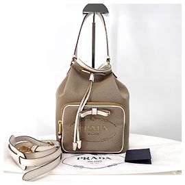 Prada Borsa Bucket Crossbody in Jacquard Logo