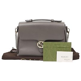 Gucci Graue Leder-Tote-Tasche mit Henkel und Schulterriemen und ineinandergreifenden Details