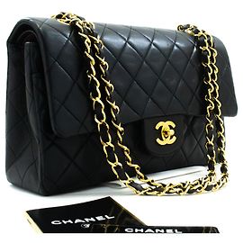 Borsa a tracolla CHANEL Classic Double Flap 10" in pelle di agnello nera con catena