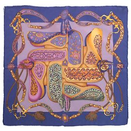 Pañuelo de seda Carré 90 Hermès Vintage Festival des Amazones Azul & Morado