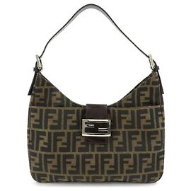 FENDI Borsa a spalla e borsa a mano in pelle e tela Zucca Nero e Marrone 26569