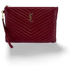 Autre Marque Saint Laurent Classic Monogram Wristlet Matelasse Chevron Leather Small