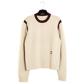 Céline Phoebe Philo Maglione in lana bicolore Ecru e Bordeaux