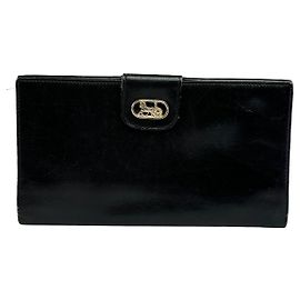 Céline Portafoglio Bifold in Pelle Celine Vintage Fine Anni '70 Nero