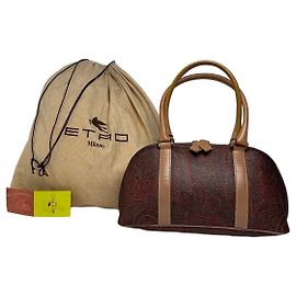 Vintage Etro Paisley Canvas Strukturierte Top-Handle Tasche Frühe 2000er Burgundy Green