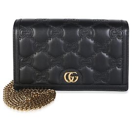 Portefeuille à chaîne Gucci en cuir de veau noir GG Matelassé