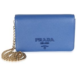 Portafoglio a catena Prada Bluette Saffiano Lux Monochrome