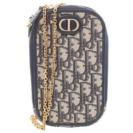 Christian Dior 30 Montaigne Call'in Dior Porta Cellulare in Tela Oblique e Pelle, Borsa a Spalla con Catena Blu Navy
