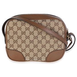 Mini borsa a tracolla Gucci Bree in canvas GG beige e pelle di vitello Dollar marrone