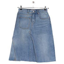 Falda de denim azul Tory Burch acampanada con bordado floral