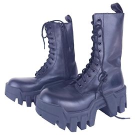 Balenciaga Bulldozer Black Leather Lace-Up Boots T38 New