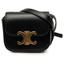 Céline Celine Mini Sac Bandoulière Triomphe en Veau Brillant Noir