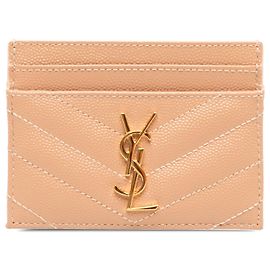 Autre Marque Saint Laurent Beige Chevron Grain de Poudre Cassandre Kartenetui