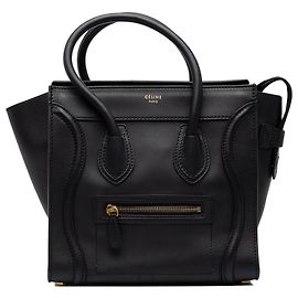 Céline Celine Micro Luggage Tote in pelle di vitello liscia nera
