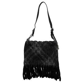 Borsa a tracolla Burberry Black Medium in vitello e lana Chess Blanket
