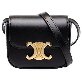 Céline Celine Mini Borsa a Tracolla Triomphe in Pelle di Vitello Lucida Nera