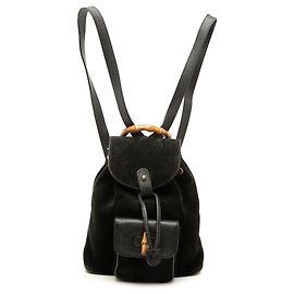 Zaino Gucci in suede nero con coulisse e bambù