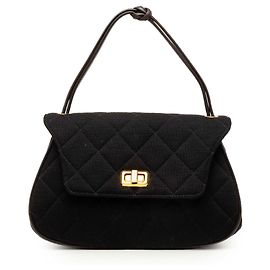Borsa a mano Chanel in cotone matelassé nero con chiusura Mademoiselle e manico superiore