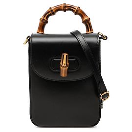 Borsa Gucci Mini in pelle di vitello nera con manico in bambù