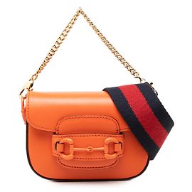 Borsa Satchel Gucci Horsebit 1955 Web Mini in pelle di vitello arancione