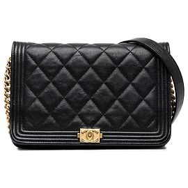 Chanel Black Quilted Caviar Boy Wallet on Chain