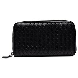 Bottega Veneta Black Nappa Intrecciato Long Wallet mit Rundum-Reißverschluss