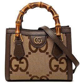 Borsa Gucci Mini Jumbo GG Canvas Bamboo Diana Beige