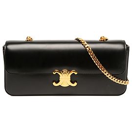 Céline Celine Schwarze glänzende Kalbsleder Triomphe Ketten-Schultertasche