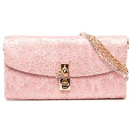 Clutch Dolce & Gabbana in raso rosa e pizzo con lucchetto e catena
