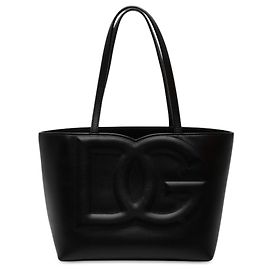 Borsa Shopper Tote Dolce & Gabbana in pelle di vitello nera Small con logo DG
