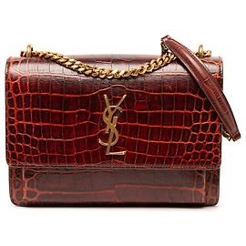Autre Marque Saint Laurent Red Medium Croc Embossed Leather Monogram Sunset Crossbody