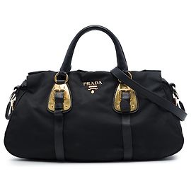 Bolso Satchel Prada de Tessuto con adornos de piel de becerro suave negra