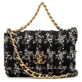 Chanel Portafoglio con catena 19 in tweed pied-de-poule nero
