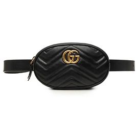 Borsa cintura Gucci Black GG Marmont in pelle di vitello matelassé