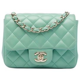 Chanel Green Mini Square Classic Lambskin Single Flap