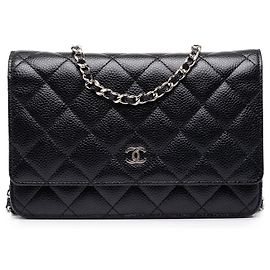 Chanel Black CC Quilted Caviar Wallet on Chain