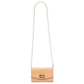 Portafoglio con catena Dauphine in pelle embossed lucertola marrone con cristalli Dolce & Gabbana